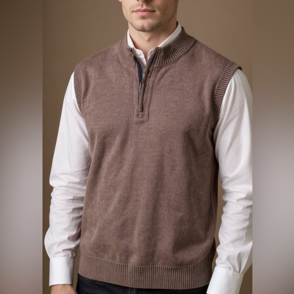 FREE* Red Head BassPro Shops Brown Sweater Vest Cotton 1/4 zip Mock Neck Size XL
